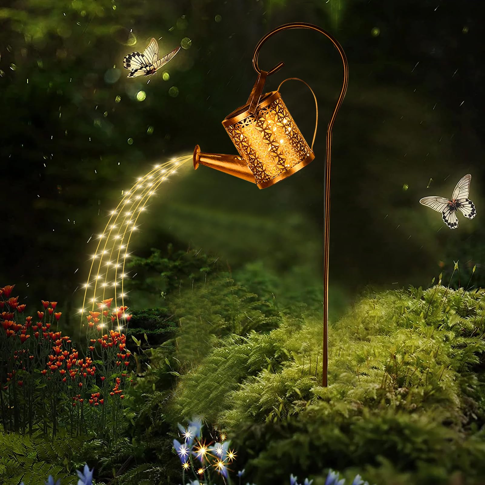 Tremdwoto Watering Can Solar Lights Outdoor Garden,90 LED Garden Ornaments Outdoor Light IP65 Waterproof Large Retro Metal Fairy Lights with Bracket for Patio Yard Pathway (Watering can) — image 1