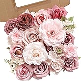 JGRSHES Artificial Flowers Combo Box Nude Pink Flowers Silk Fake Roses Dahlia with Stems for DIY Wedding Bridal Bouquets,Table Centerpieces,Cake Floral Arrangement,Baby Shower,Birthday Home Decor