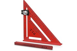 P.I.T. 7" Carpenter's Triangle Square with Paddles, High-Grade Aluminum Alloy Rafter Square, Triangle Ruler Protractor for Woodworking and Carpentry Measuring Layout Tool(Red)