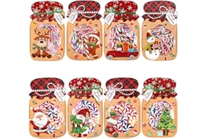 SEPGLITTER 48 Pack Christmas Mason Jar Candy Card Craft with Treat Bags, DIY Xmas Exchange Cards Set for Kids Christmas Party