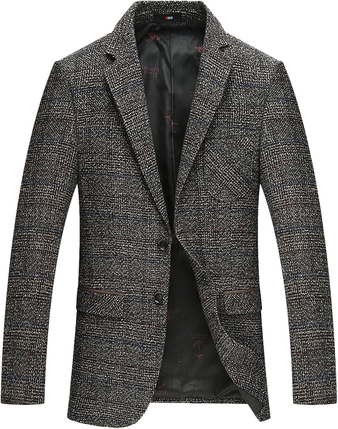 Yeokou Mens Casual Slim Winter Two Buttons Lapel Wool Blazers Sport Jacket Coat
