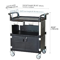 JaboEquip 3 Tier Heavy Duty Utility Cart Lockable