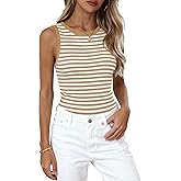 PRETTYGARDEN Summer High Neck Striped Tank Tops for Women Casual Sleeveless Sweaters Basic Ribbed Knit Slim Fitted Shirts