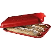 Emile Henry Ceramic Baguette Bread Baker 15.5" x 9.5", Burgundy | Ceramic design maintains just‑right humidity for even baking and crisp baguettes