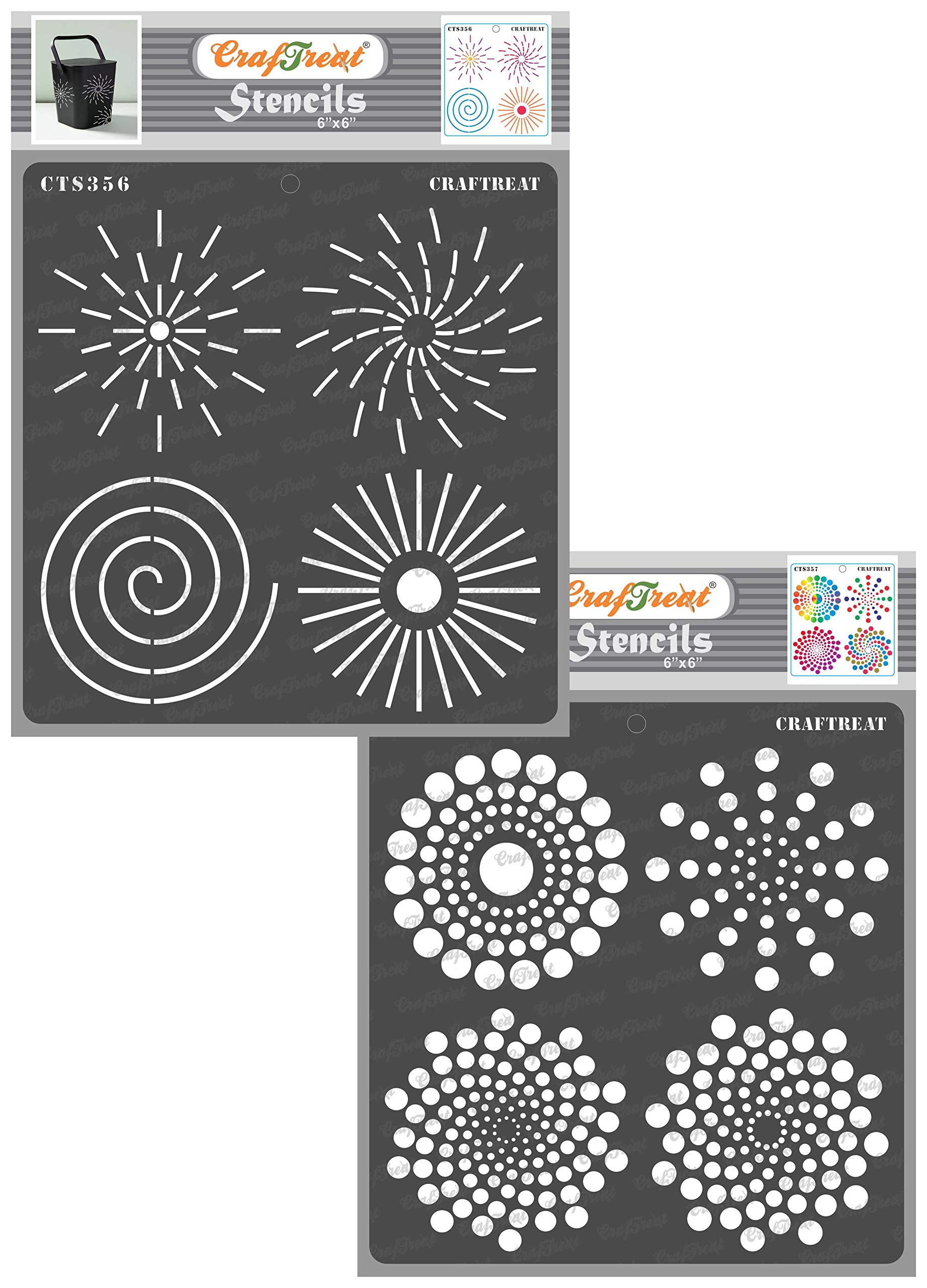 CrafTreat Reusable Dot Mandala Stencils for Painting on Wood, Canvas, Paper, Fabric, Floor, Wall and Tile - Dot Mandala Outlines and Dot Mandala Basics - 2 Pcs - 6x6 Inch Each - DIY Craft Stencils
