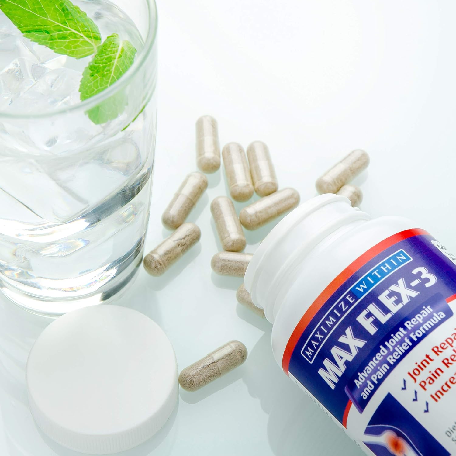 Max Flex-3-Advanced Joint Repair & Pain Relief Formula with Green Lipped Mussel. Support Treatment:Back Pain,Shin Splints,Arthritis,Tennis Elbow-Manage Knee,Hip&Shoulder Joint Flexibility MONTH SUPPLY: Health & Personal Care