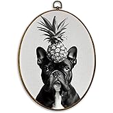 CUANFDDSF Funny French Bulldog Pineapple Oval Wall Art Decor, French Bulldog Gifts Wall Hanging Decor, Rustic Farmhouse Dog F