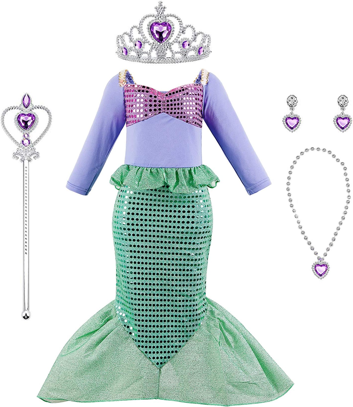 Mermaid Costume Dress for Little Girl Princess Sequins Party Dress