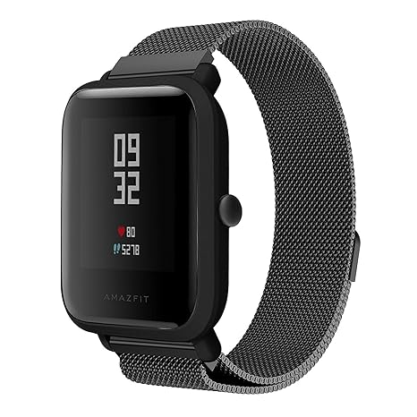 Troyalroom Strap for Xiaomi Huami Amazfit Youth Bead Stainless Steel Strap Xiaomi Band 210mm Length (Black)