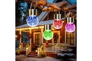 GIGALUMI 8 Pack Hanging Solar Lights Multi-Color Changing Cracked Glass Hanging Ball Lights Waterproof Outdoor Solar Lanterns