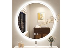 STARLEAD 24" LED-Bathroom-Mirror-with-Lights, Wall-Mounted with Bluetooth Speaker, Anti-Fog, 3 Color Temperature, Dimmable Brightness, Waterproof, Tempered Glass, Frontlit & Backlit, Round