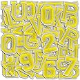 Letter and Number Iron On Patches, A-Z Alphabet and Numbers 0-9 Embroidery Applique Patch, DIY Decorative Heat Press Patches for Clothing Jeans Jackets Backpacks Hats (Yellow 72 Pcs)