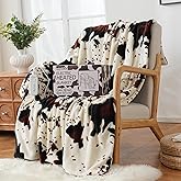 Cow Print Heated Electric Blanket Soft Western 60" x 50" Heating Blanket Cozy Throw Fast Heating 1-10H Auto-Off 8 Heat Level Over-Heat Protection Double Sided Cow Printing