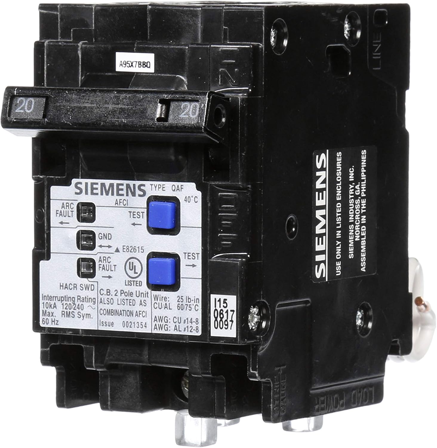 Siemens Q220AFCP 2-Pole 120-Volt combination type arc fault circuit interrupter, Clamshell Packaging - Circuit Breaker Panels - 
