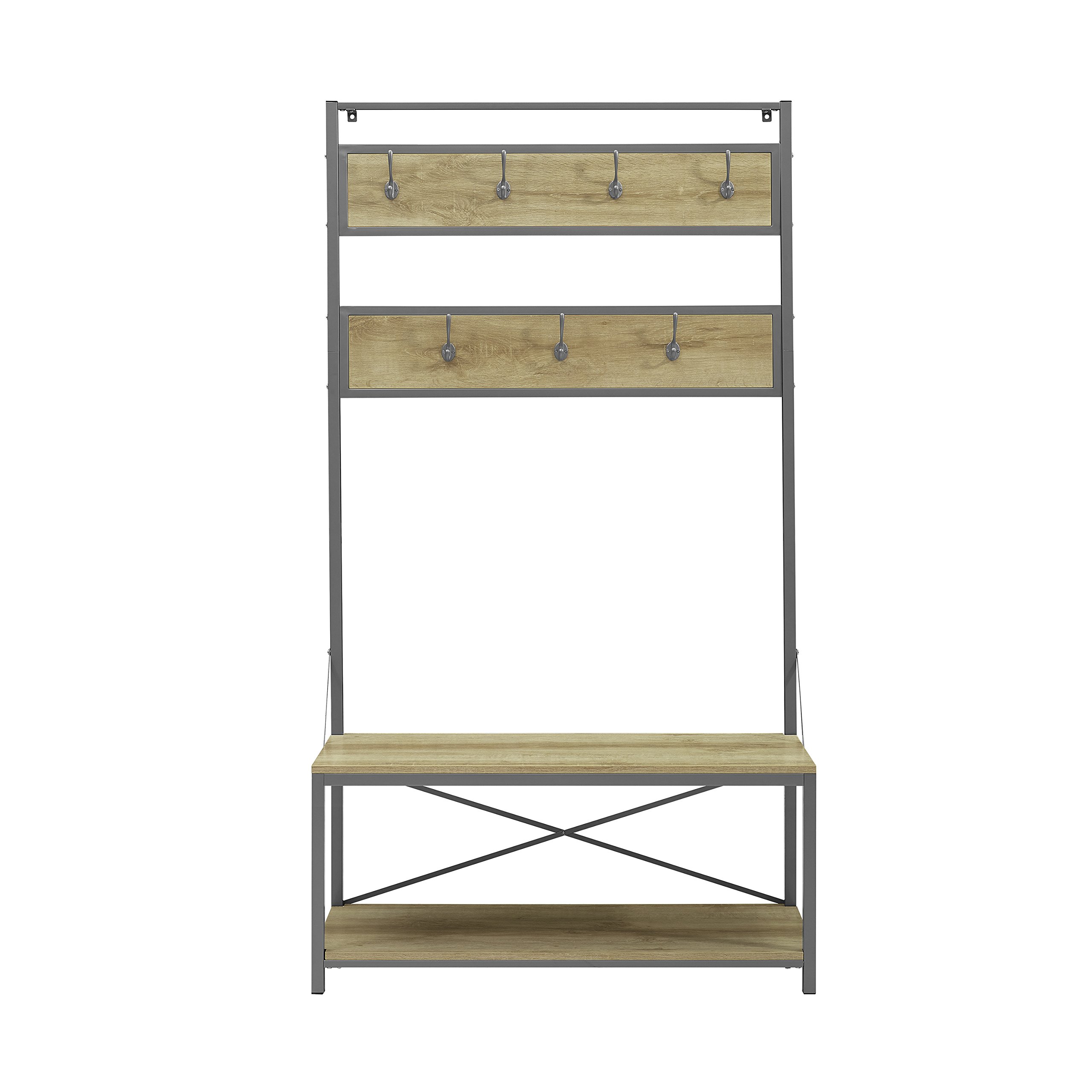 LOVE US 72" Industrial Metal and Wood Hall Tree with Open Bottom