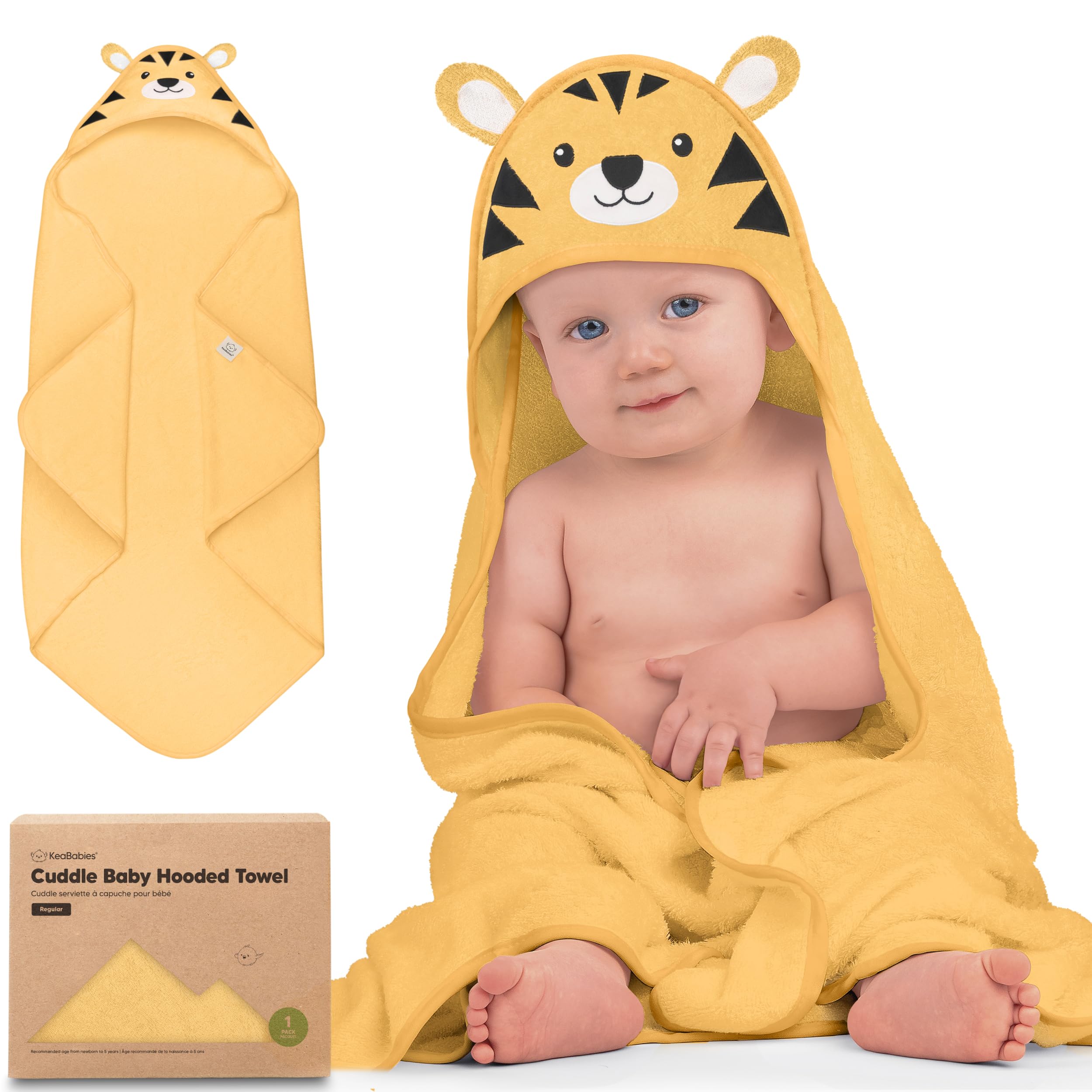 Photo 1 of KeaBabies Hooded Baby Towel for Newborn - Viscose Derived from Bamboo Large Baby Bath Towels with Hood for Boys, Girls, Toddler, Extra Absorbent & Soft Newborn Bath Essentials (Tiger)