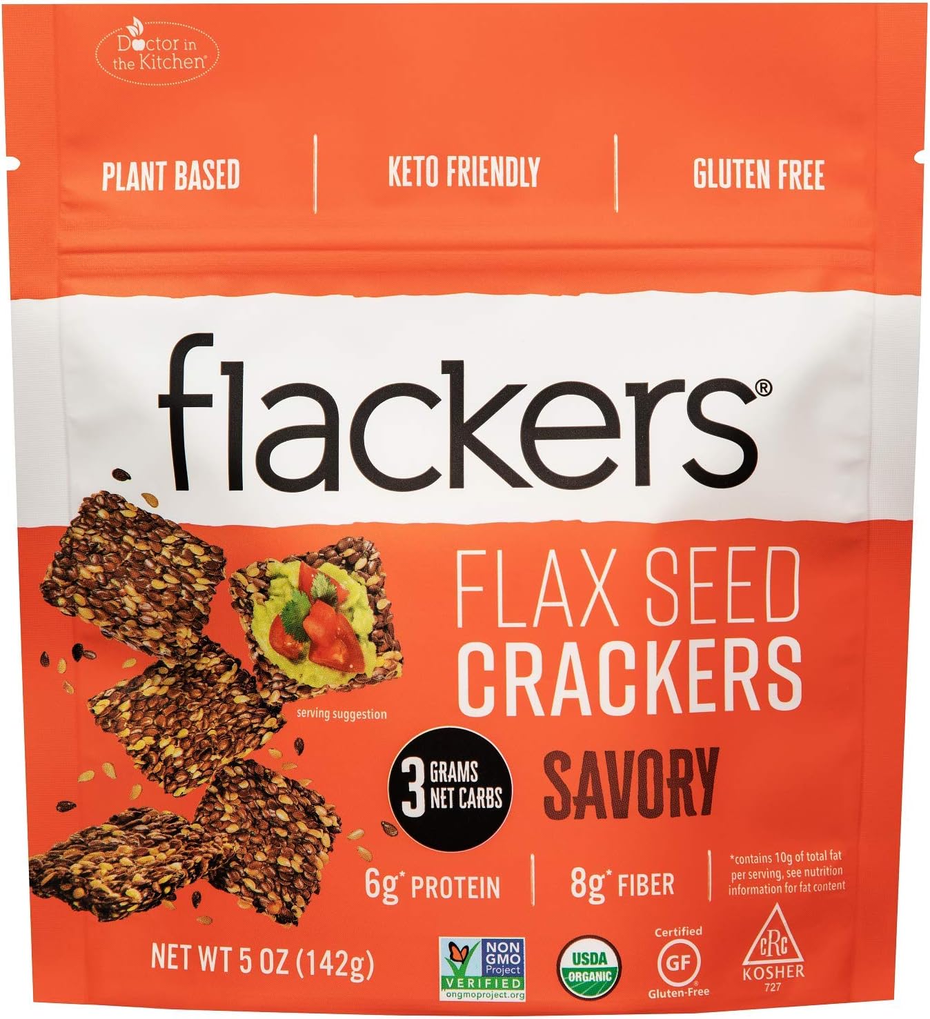 Doctor In The Kitchen Flackers Flax Seed Crackers, Savory, 5Ounce