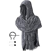 Unisex Medieval Renaissance Hooded Cowl Multifunctional Scarf Shawl Cape Halloween Cosplay Costume Brooch Accessories Set