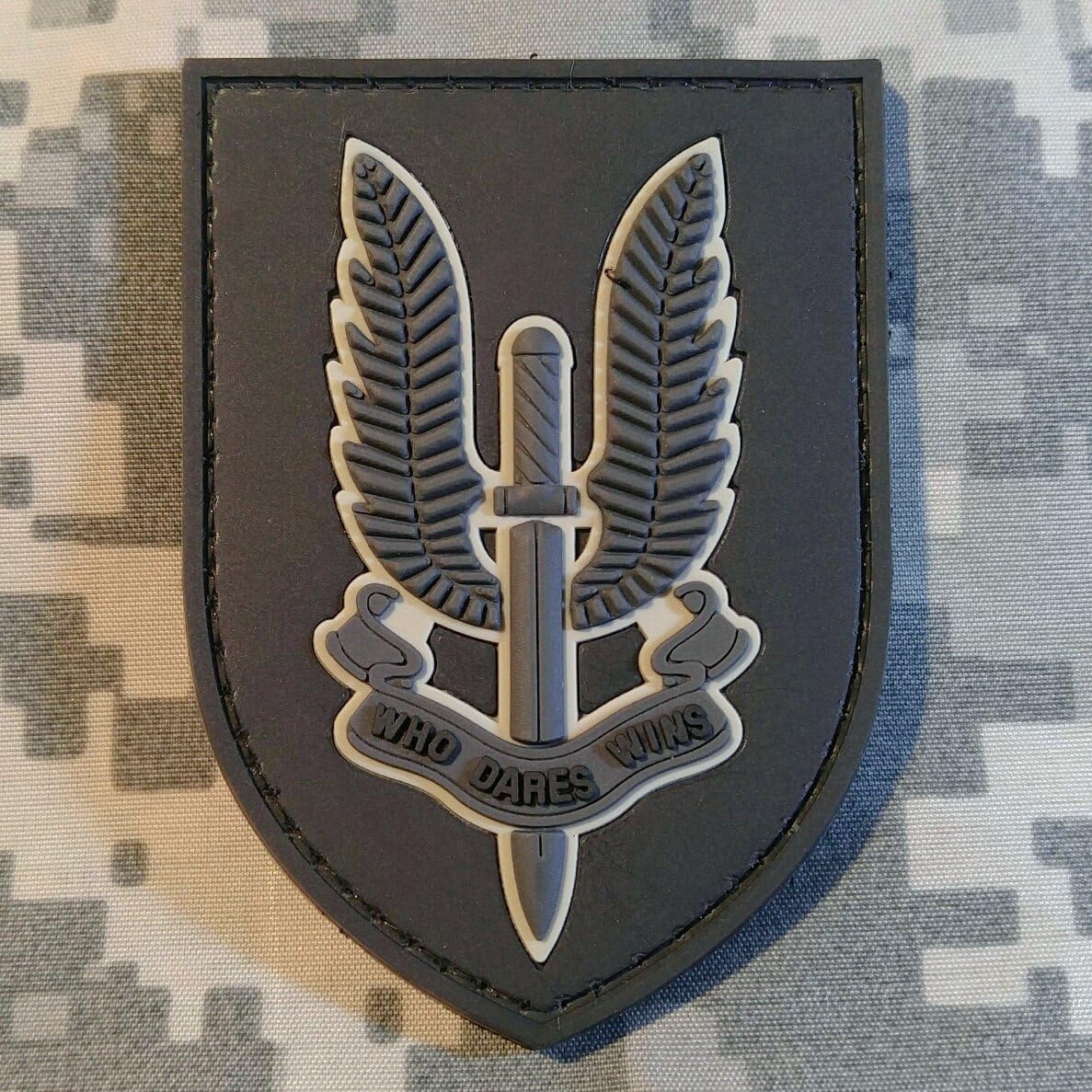SAS Who Dares Wins PVC Rubber Morale Patch by NEO Tactical Gear Morale Patch (Black/Black)
