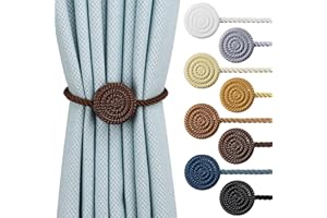 Hangtty Magnetic Curtain Tie Backs 4 Pack Rope Curtain Tiebacks Decorative Curtain Holders for Drapes Window Treatment Holdbacks Home Outdoor Curtain Tiebacks, Coffee