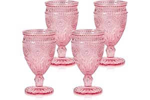 Darlion Pink Wine Glasses, 11oz Glass Goblets, Vintage Drinking Glassware, Pink Drinking Glasses for Party Home Wedding