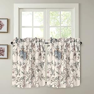 H.VERSAILTEX Energy Smart Room Darkening Rod Pocket Blackout Curtain Tier Panels Small Window Curtains Multi Size - Vintage Floral Pattern in Sage and Brown - (58" W x 24" L Pair of Tiers)