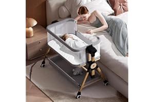 kingobabys 3 in 1 Baby Bassinet,Bedside/Rocking Bassinet for Baby,Bedside Crib with Lockable Wheels,Waterproof Mattress,Adjus