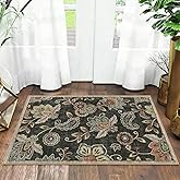 Morebes Floral Door Rugs for Entryway Indoor, Small 2x3 Throw Rug Non Slip,Washable Paisley Rugs for Kitchen Floor,Non Shedding Throw Carpet for Bedroom Bathroom Dorm Entry, Brownish Black