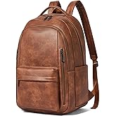 LATMAP 30L Backpack Purse for Women Men Laptop Backpack, Faux Leather Travel Work Backpack Teacher Bookbag fits 15.6" Laptop,Brown