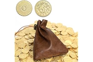 BYHOO 50 DND Coins Fantasy Coins & Leather Bag Metal Tokens Game Coins for Board Games Table RPG Board Game Accessories Golden Suit for Dungeons & Dragons Medieval Game Retro DND Props