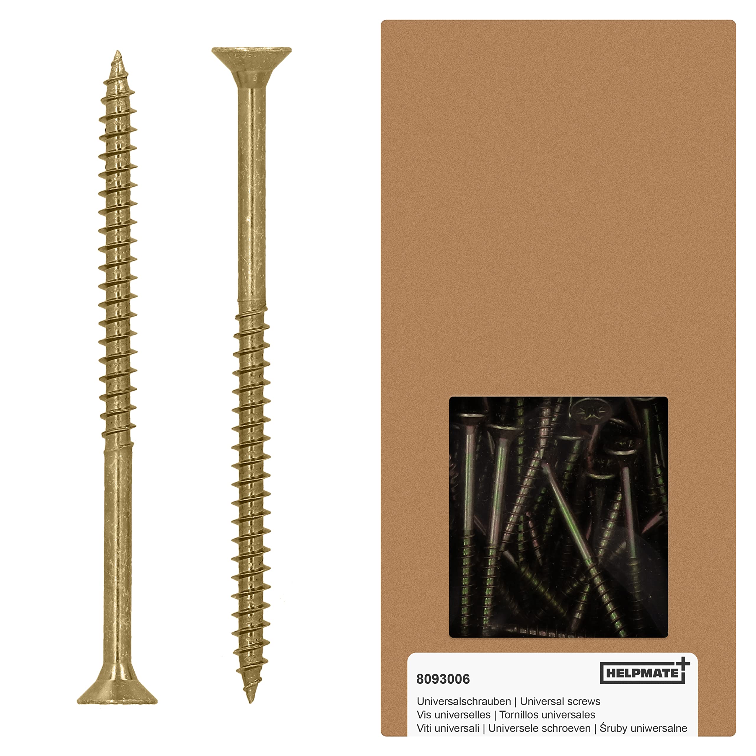 HELPMATE - Universal screws, countersunk head, 5.0x80, yellow passivated - 150 pieces Wood screws with PZ 2 drive and partial thread - Chipboard screws for indoor use and protected outdoor areas