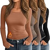 Neer 3 Pack Women's Thermal Shirts Long Sleeve Crew Neck Fleece Lined Undershirts Slim Fit Basic Tops Winter Base Layer