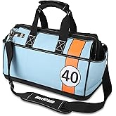 HURRICANE 16 inch Wide Mouth Tool Bag with Water Proof Molded Base with Extra Shoulder Strap, Racing theme-Blue, Multi Pockets, Large Inner Space