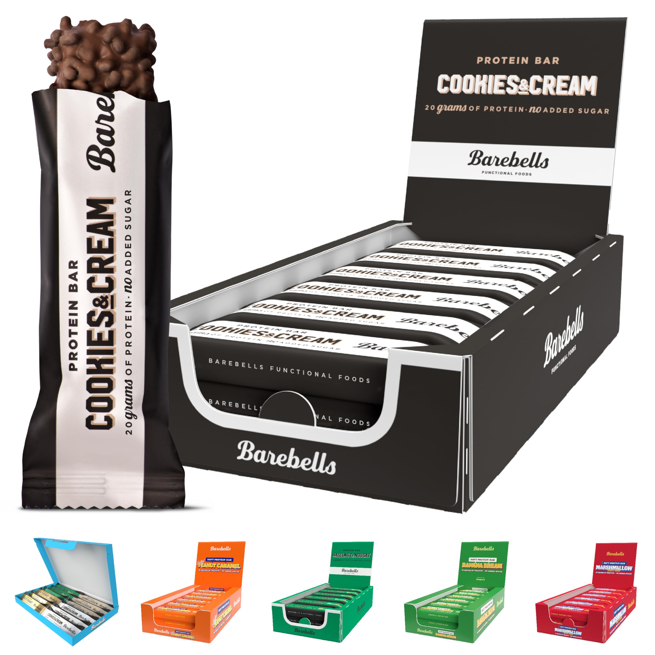 Barebells Protein Bars - 12 Count, 20g High Protein Treats – Sugar Free Chocolate Nutrition Bar, Low Carb – On The Go Breakfast or Post-Workout Snack (Cookies & Cream)