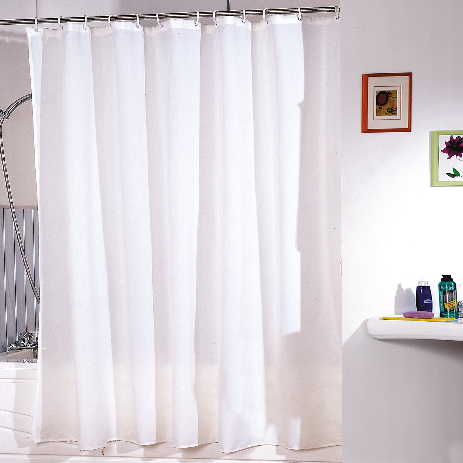 MSV Polyester Shower Curtain, White, 180 x 200 cm
