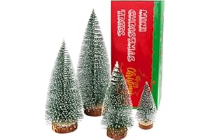 REAVOR Bottle Brush Trees Christmas Decor, Small Mini Christmas Trees for Tabletop, Christmas Decorations for Indoor Kitchen Village Table Centerpieces, Mini Green Xmas Flocked Frosted Sisal Tree