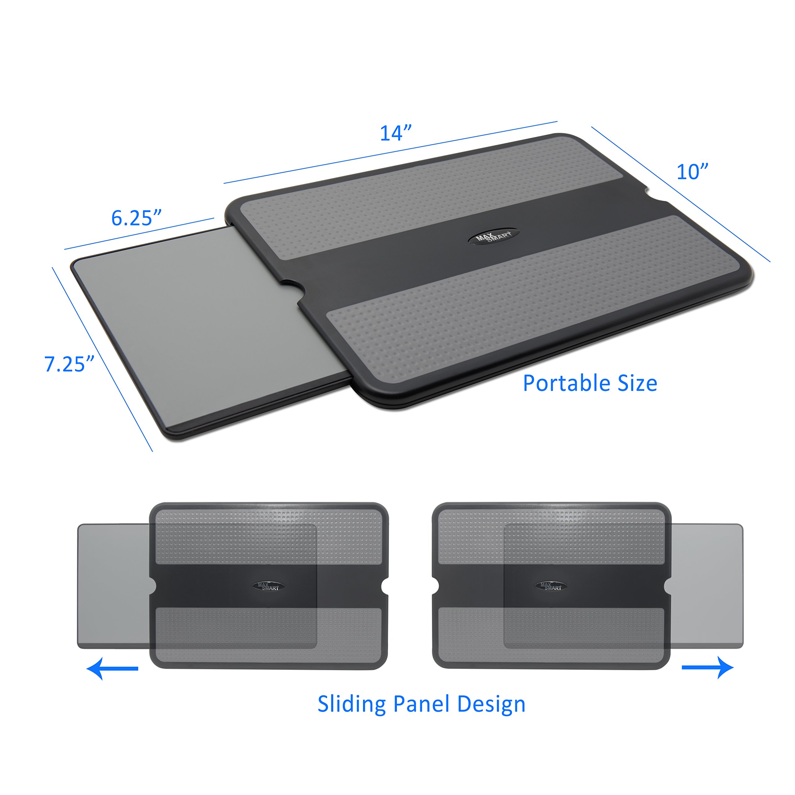 MAX SMART Lap Desk - Lap Tray Stand w Mouse Tray Mouse Pad, Anti-Slip Heat Shield, Cooler Working Surface as Table Computer Stand in Bed Sofa Recliner Couch, Laptop Accessory Black/Gray