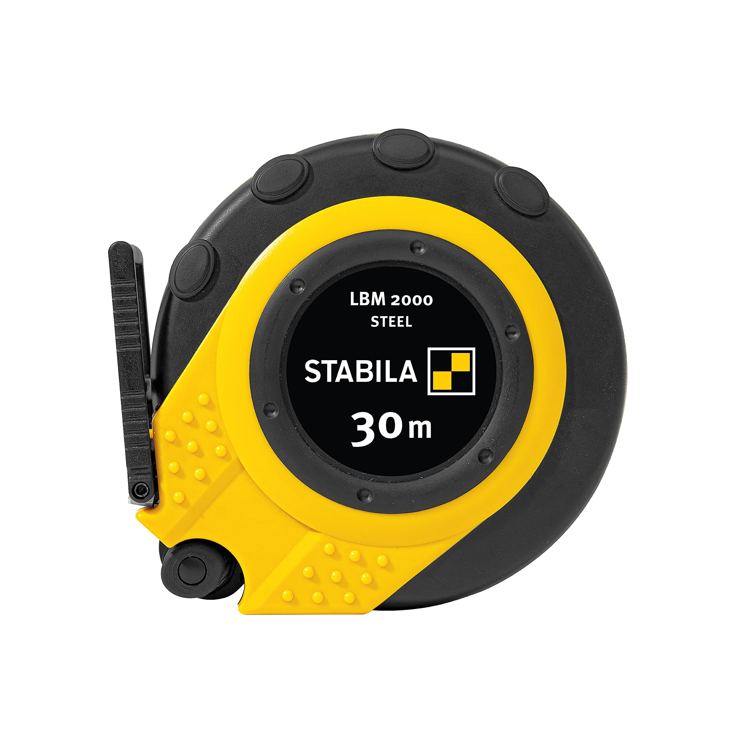 STABILA Capsule Tape Measure LBM 2000 Steel, 30 m, Steel Measuring Tape with Metric Scale and Nylon Wrap Coating, Universal Hook, Shatterproof Capsule, MID Accuracy