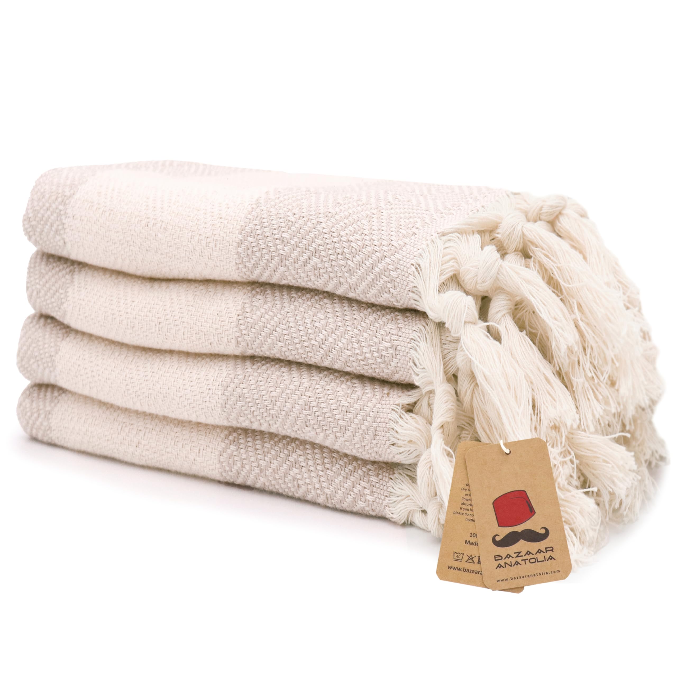 Photo 1 of Bazaar Anatolia Hand Towels - Set of 4 | 39" x 19" - Decorative Turkish Hand Towel for Bathroom, 100% Cotton, Kitchen, Face, Hair, Tea, Dishcloth, Cream Hand Towels - Diamond Beige