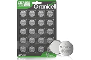 Granicell CR2450 Lithium 3V Coin Battery Long Lasting, Child Safety, Suitable for Key Fobs, Remote Control, Alarm Clock and More (CR2450-20)