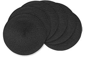 AHHFSMEI Round Braided Placemats 15 Inch Round Table Mats for Dining Tables Washable Woven Heat Resistant Place mats Set of 6 (Black)