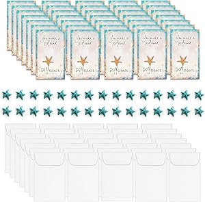 Smiling Wisdom - The Starfish Story Mini Keepsake Appreciation Cards With Envelopes and Turquoise Starfish Bead - Bulk 30 Full Color Folded Greeting Card Gifts - Notecards - Blue
