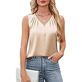 Blooming Jelly Womens Satin Tank Tops V Neck Sleeveless Summer Dressy Silky Blouse Ladies Trendy Work Business Casual Outfit