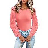 LUXVEER Women's Mesh Long Sleeve Shirts 2025 Fall Ribbed Knit Fitted Tops Business Dressy Casual Work Blouses