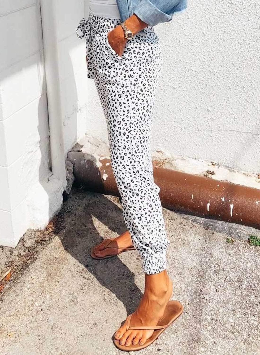 ROSKIKI Women's Summer Drawstring Elastic Waist Casual Solid Comfy Joggers Pants with Pockets: Clothing