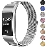 SWEES for Fitbit Charge 2 Bands for Women Small (5.5" – 8.5"), Magnetic Stainless Steel Metal Milanese with Diamond Dressy Design Replacement for Fitbit Charge 2, Silver, Rose Pink