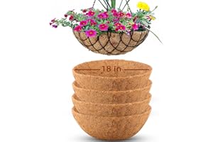 Biotolot 4 Pcs of 18-Inch Hanging Basket Coco Liners Replacement - Natural Round Coconut Fiber Planter Basket Liners for Hanging Basket Flowers