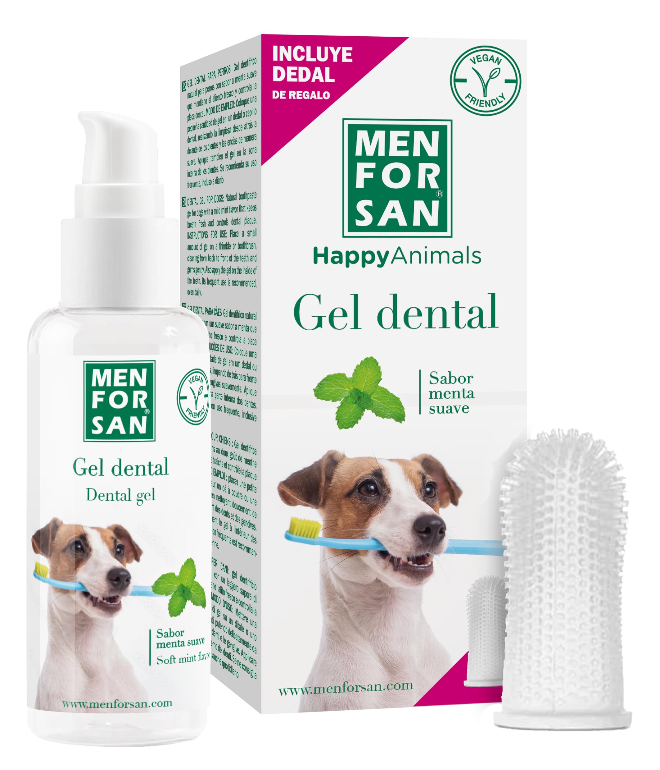 MENFORSAN Dental Gel for Dogs | Natural Toothpaste Gel | Fresh Breath | Control Dental Plaque | Mint Flavor | Includes Gift Thimble | 60ml