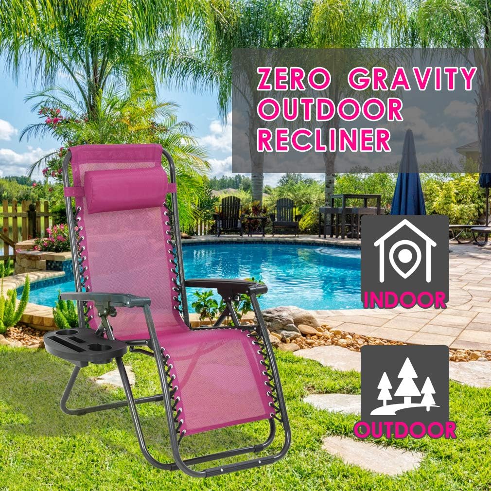 Zero Gravity Chairs Patio Set of 2 with Pillow and Cup Holder Patio Furniture Outdoor Adjustable Dining Reclining Folding Chairs for Deck Patio Beach Yard: Kitchen & Dining