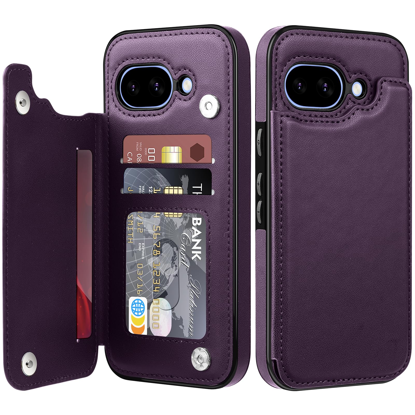 Bizzib for Google Pixel 10A Case Leather Wallet with Card Holder, Flip Cover Kickstand Magnetic Closure Shockproof Heavy Duty Protective Case for Google Pixel 10A,Deep Purple